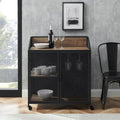 Industrial Bar Cabinet Cart with Mesh Doors Shelves and Wheels