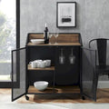 Industrial Bar Cabinet Cart with Mesh Doors Shelves and Wheels