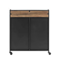 Industrial Bar Cabinet Cart with Mesh Doors Shelves and Wheels