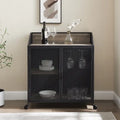 Industrial Bar Cabinet Cart with Mesh Doors Shelves and Wheels
