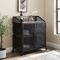 Industrial Bar Cabinet Cart with Mesh Doors Shelves and Wheels