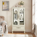 Illuminated Glass Curio Display Cabinet with Adjustable Shelves, Double Doors, and Drawer - Glass Wine Storage Solution