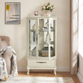 Illuminated Glass Curio Display Cabinet with Adjustable Shelves, Double Doors, and Drawer - Glass Wine Storage Solution