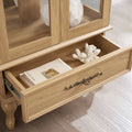 Illuminated Glass Curio Display Cabinet with Adjustable Shelves, Double Doors, and Drawer - Glass Wine Storage Solution