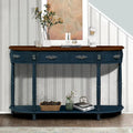 52-Inch Half Moon Circular Sofa Table with Open Shelf and Dual Drawers