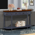 52-Inch Half Moon Circular Sofa Table with Open Shelf and Dual Drawers