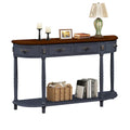 52-Inch Half Moon Circular Sofa Table with Open Shelf and Dual Drawers