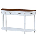 52-Inch Half Moon Circular Sofa Table with Open Shelf and Dual Drawers