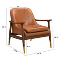 Mid-Century Modern Faux Leather Accent Chair - 29.2", Cushioned Seat, Sturdy Wood Frame, and Brass-Tipped Legs