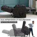 Grey Oversized Chenille Power Lift Recliner with Massage, Heating, and Flat Lay Feature