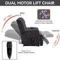 Grey Oversized Chenille Power Lift Recliner with Massage, Heating, and Flat Lay Feature