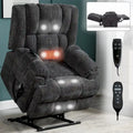 Grey Oversized Chenille Power Lift Recliner with Massage, Heating, and Flat Lay Feature