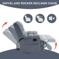 Extra-Large Swivel Rocker Recliner with Footrest and Pockets - Manual Operation