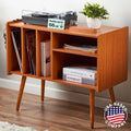 Vinyl Record Player Stand with Built-in Charging Station - Dimensions: 31D x 26W x 15H