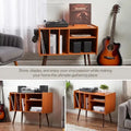 Vinyl Record Player Stand with Built-in Charging Station - Dimensions: 31D x 26W x 15H