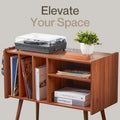 Vinyl Record Player Stand with Built-in Charging Station - Dimensions: 31D x 26W x 15H