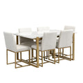 7-Piece Contemporary Faux Marble Dining Set with 6 Upholstered Chairs