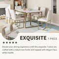 7-Piece Contemporary Faux Marble Dining Set with 6 Upholstered Chairs