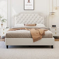 Contemporary Queen Upholstered Bed with Ruched Button-Tufted Headboard, Sturdy Wooden Frame and Metal Base – Box Spring Not Required