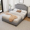 Contemporary Queen Upholstered Bed with Ruched Button-Tufted Headboard, Sturdy Wooden Frame and Metal Base – Box Spring Not Required