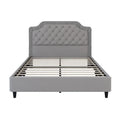 Contemporary Queen Upholstered Bed with Ruched Button-Tufted Headboard, Sturdy Wooden Frame and Metal Base – Box Spring Not Required