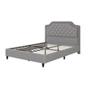Contemporary Queen Upholstered Bed with Ruched Button-Tufted Headboard, Sturdy Wooden Frame and Metal Base – Box Spring Not Required