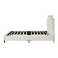 Contemporary Queen Upholstered Bed with Ruched Button-Tufted Headboard, Sturdy Wooden Frame and Metal Base – Box Spring Not Required
