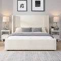 Isabella Queen White Upholstered Bed with Tall Wingback Headboard by Christopher Knight Home