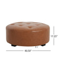Christopher Knight Home Round Ottoman with Button Tufting in PU Leather
