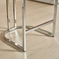 Contemporary Set of 2 Bar Stools with Button-Tufted Back and Studded Trim, Chrome Metal Base - Ideal for Dining Room, Living Room, and Bedroom