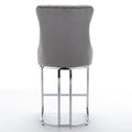 Contemporary Set of 2 Bar Stools with Button-Tufted Back and Studded Trim, Chrome Metal Base - Ideal for Dining Room, Living Room, and Bedroom