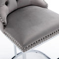 Contemporary Set of 2 Bar Stools with Button-Tufted Back and Studded Trim, Chrome Metal Base - Ideal for Dining Room, Living Room, and Bedroom