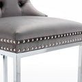 Contemporary Set of 2 Bar Stools with Button-Tufted Back and Studded Trim, Chrome Metal Base - Ideal for Dining Room, Living Room, and Bedroom