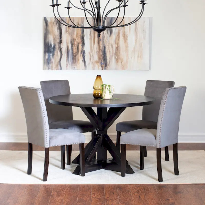 Modern 5-Piece Compact Dining Set with Chrome Nailhead Trim Chairs for Kitchen