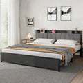 Industrial Black Bed Frame with Storage Headboard, Featuring 2 Spacious Drawers and Built-in Charging Station