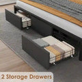Industrial Black Bed Frame with Storage Headboard, Featuring 2 Spacious Drawers and Built-in Charging Station