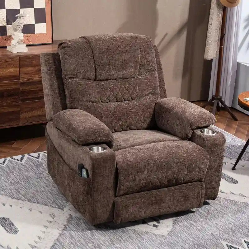 Plush Chenille Power Lift Recliner with Extended Footrest, Lift Assist, Heat & Massage Features, USB/Type C Charging, and Storage