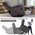 Plush Chenille Power Lift Recliner with Extended Footrest, Lift Assist, Heat & Massage Features, USB/Type C Charging, and Storage