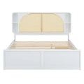 White Queen Size Rattan Bed with Trundle and Dual Storage Drawers