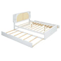White Queen Size Rattan Bed with Trundle and Dual Storage Drawers