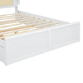 White Queen Size Rattan Bed with Trundle and Dual Storage Drawers