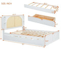 White Queen Size Rattan Bed with Trundle and Dual Storage Drawers