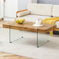 Rectangular Coffee Table with Tempered Glass Legs - Wooden Side and Center Tables for Living Room and Reception Area