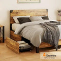 Metal Bed Frame with Wooden Headboard and 4 Storage Drawers