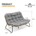 3-Piece Outdoor Cushioned Papasan Chair Set: Double Loveseat with Two Single Chairs - See Image