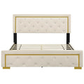 Queen Size Upholstered Platform Bed with Padded Headboard