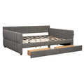 Upholstered Queen Size Daybed Sofa Bed with USB Ports and 2 Drawers - Vertical Stripes Recliner Loveseat Chaise Lounge