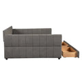Upholstered Queen Size Daybed Sofa Bed with USB Ports and 2 Drawers - Vertical Stripes Recliner Loveseat Chaise Lounge