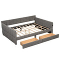 Upholstered Queen Size Daybed Sofa Bed with USB Ports and 2 Drawers - Vertical Stripes Recliner Loveseat Chaise Lounge
