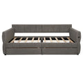 Upholstered Queen Size Daybed Sofa Bed with USB Ports and 2 Drawers - Vertical Stripes Recliner Loveseat Chaise Lounge
